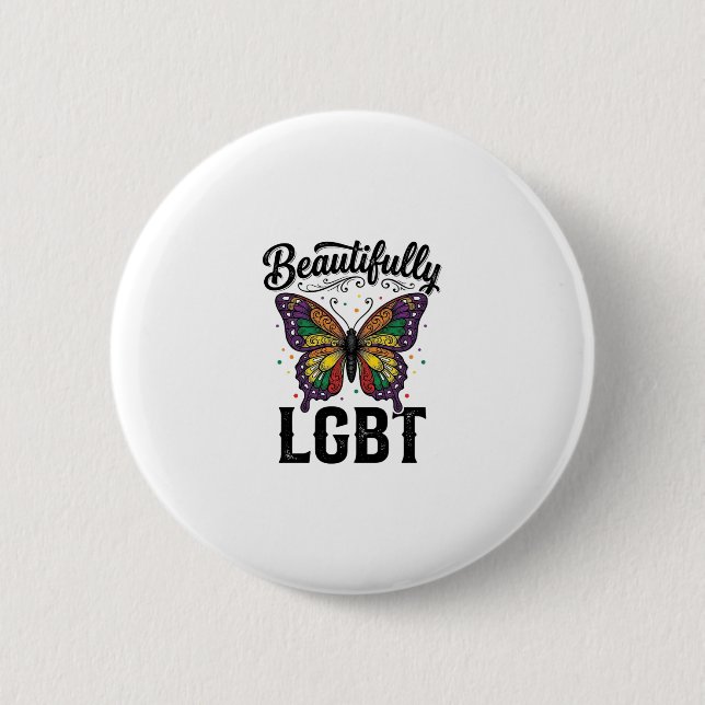Vacker LGBT Fjäril Vintage Pride Tröja_1 Knapp (Framsida)