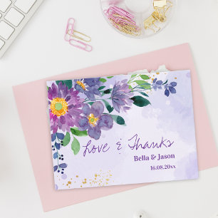 Vacker Lila Blå Blommig Bröllopstackkort Vykort