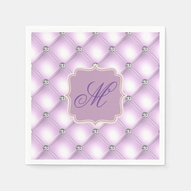 Vacker lila Bling Monogram Elegant Festiv Pappersservett (Framsidan)