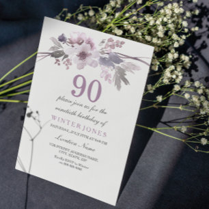 Vacker lila blommig inbjudan till 90-årsfirande
