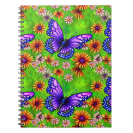 Vacker Lila Butterfly Flower Meadow Anteckningsbok