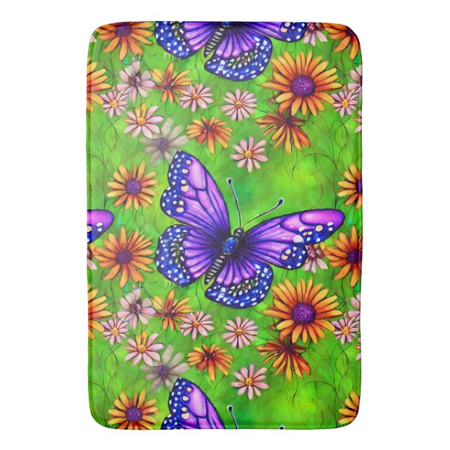 Vacker Lila Butterfly Flower Meadow Badrumsmatta (Framsidan (Vertikal))