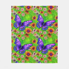 Vacker Lila Butterfly Flower Meadow Fleecefilt