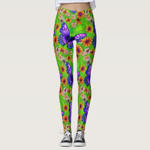Vacker Lila Butterfly Flower Meadow Leggings