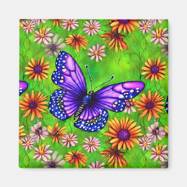 Vacker Lila Butterfly Flower Meadow Magnet