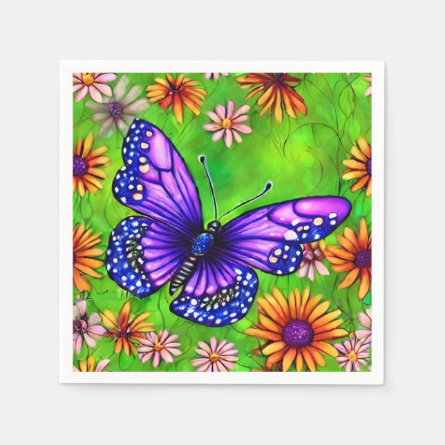 Vacker Lila Butterfly Flower Meadow Pappersservett (Framsidan)