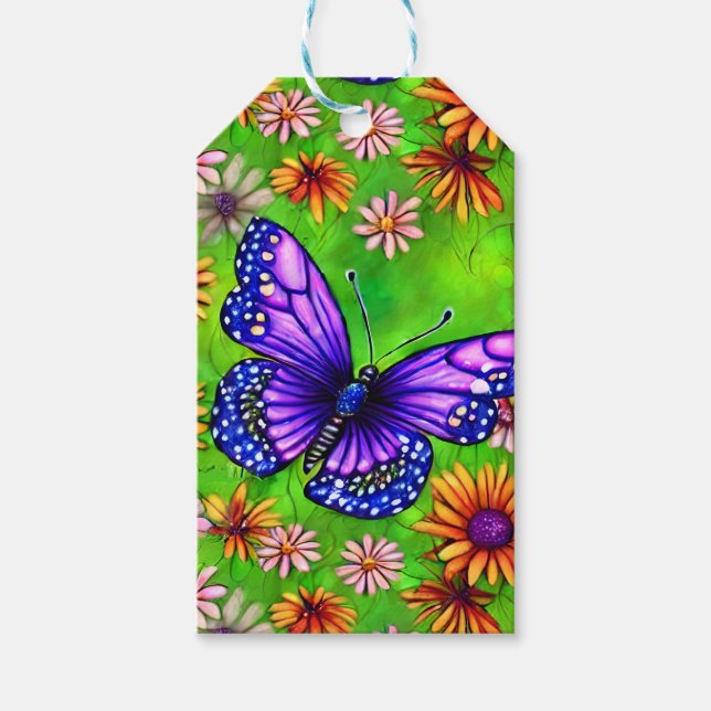 Vacker Lila Butterfly Flower Meadow Presentetikett (Framsidan)