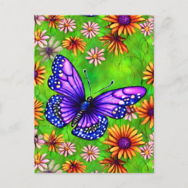 Vacker Lila Butterfly Flower Meadow Vykort