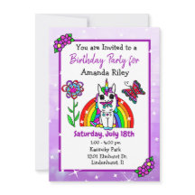 Vacker lila enhörning och regnbågstjejens födelsed