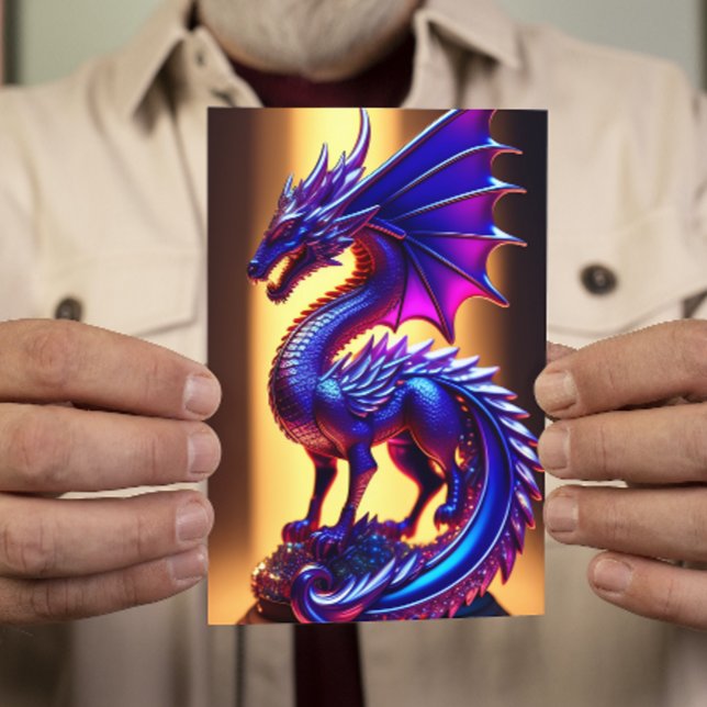 Vacker Lila Glass Dragon Statue Flat Hälsning Kort (Skapare uppladdad)