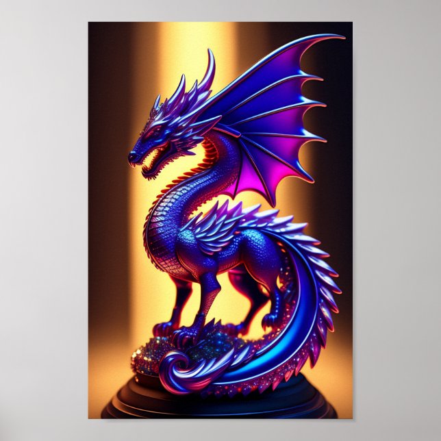 Vacker Lila Glass Dragon Statue Poster (Framsidan)