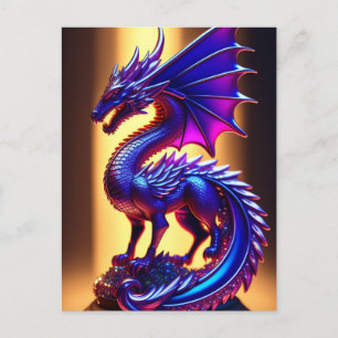 Vacker Lila Glass Dragon Statue Vykort