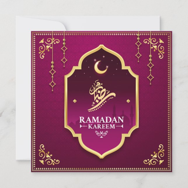 Vacker Lila Guld Crescent Ramadan Mubarak Julkort (Framsida)