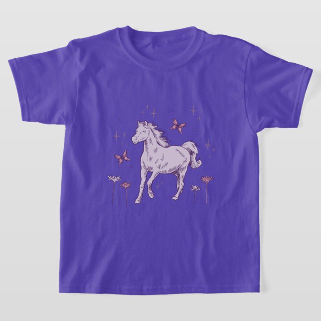 Vacker lila häst t shirt (Laydown)