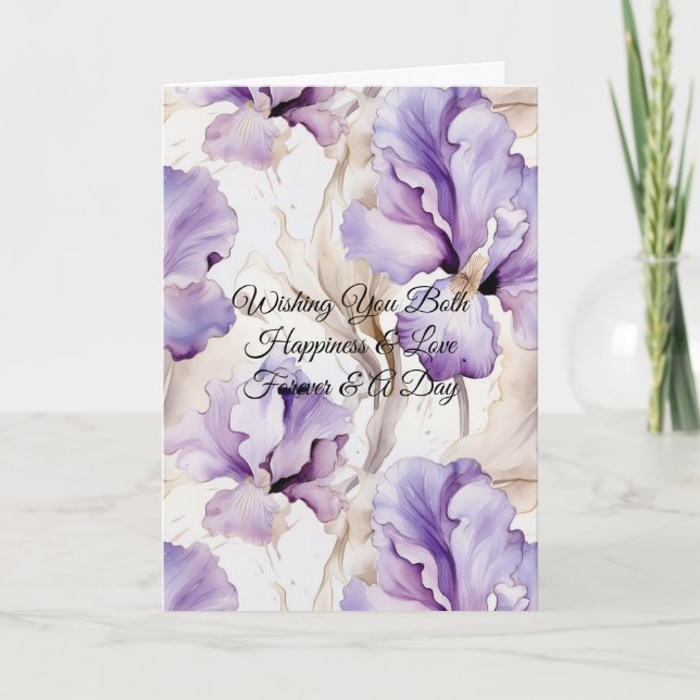 Vacker lila iris champagne krämfärgad blomsterbröl kort (Framsida)