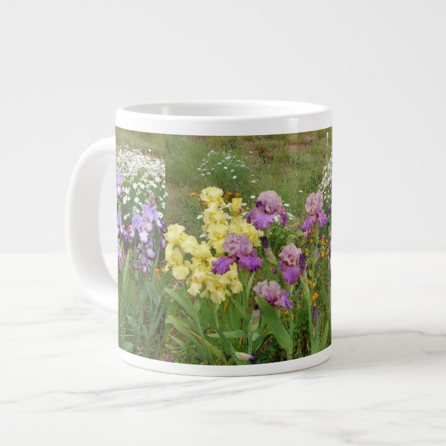 Vacker Lila Iris Flower blommigt Garden Photo Jumbo Mugg (Framsida vänster)