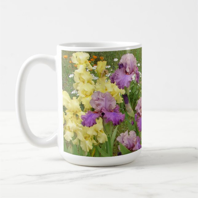 Vacker Lila Iris Flower blommigt Garden Photo Kaffemugg (Vänster)
