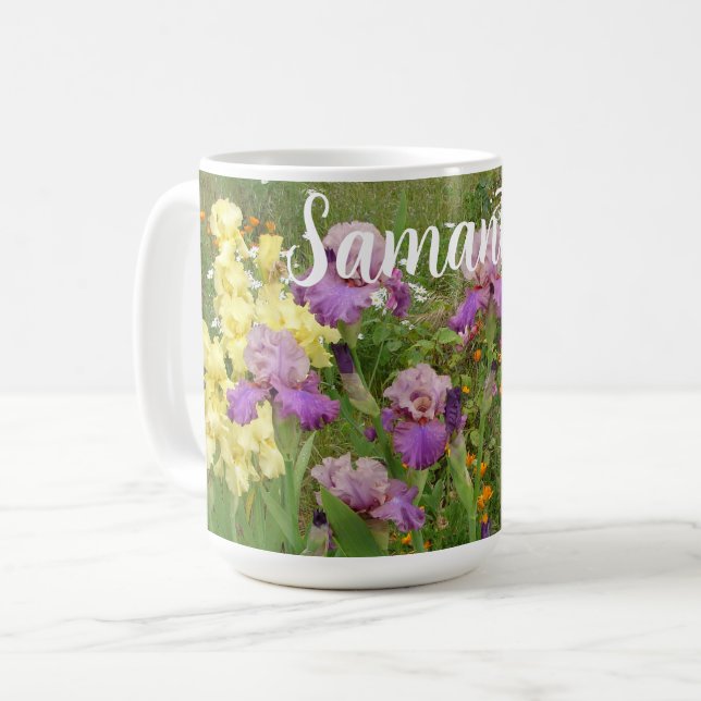 Vacker Lila Iris Flower blommigt Garden Womans Kaffemugg (Framsida vänster)