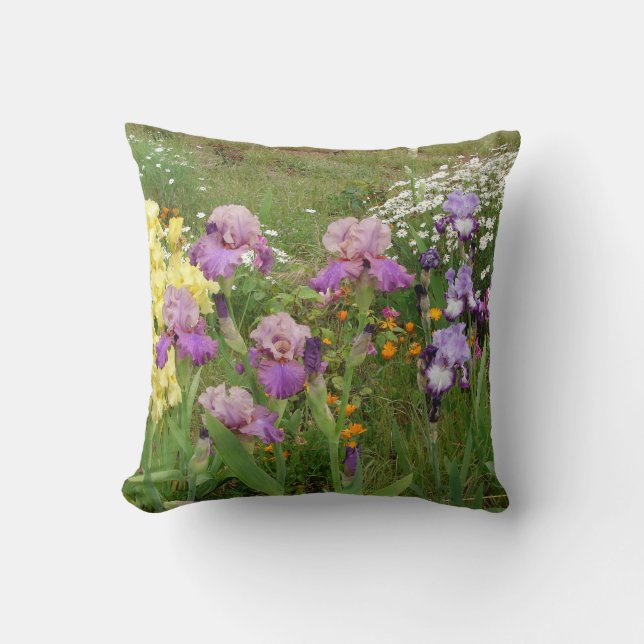 Vacker lila irisblomma blomsterfoto kudde (Framsida)