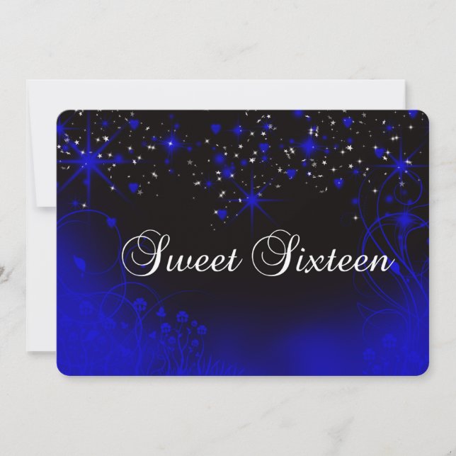Vacker lila neon, stjärnor, söta 16-års inbjudan (Framsida)
