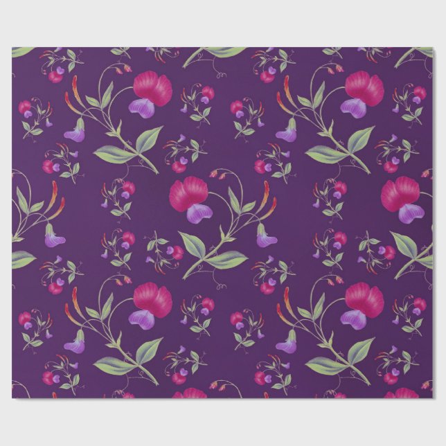 Vacker lila och rosa blommig mönster presentpapper (Platt)