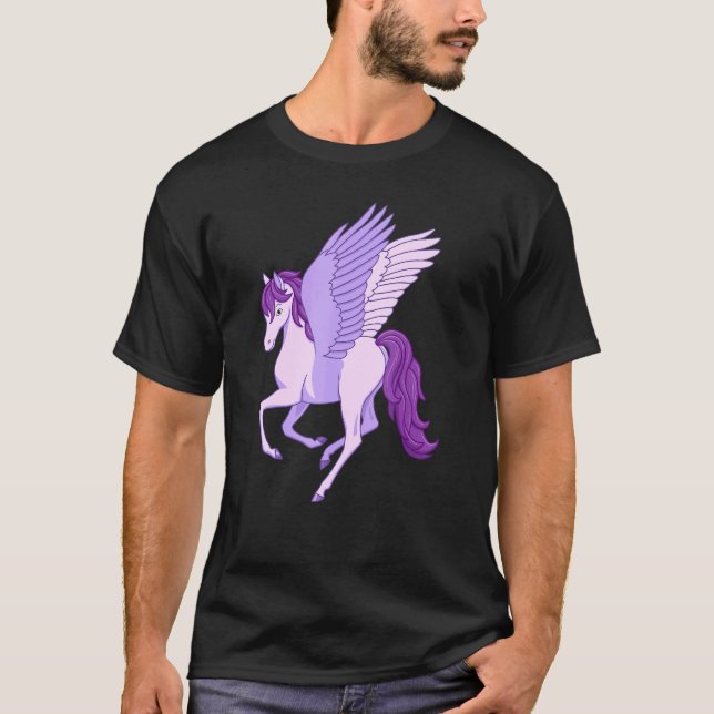 Vacker lila Pegasus flygande häst T Shirt (Framsida)