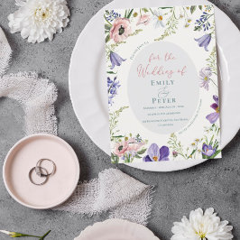 Vacker lila rosa blommig kant bröllopsinbjudan inbjudningar