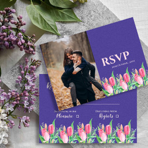 Vacker lila & rosafärgad tulpan blomsterfoto bröll OSA kort
