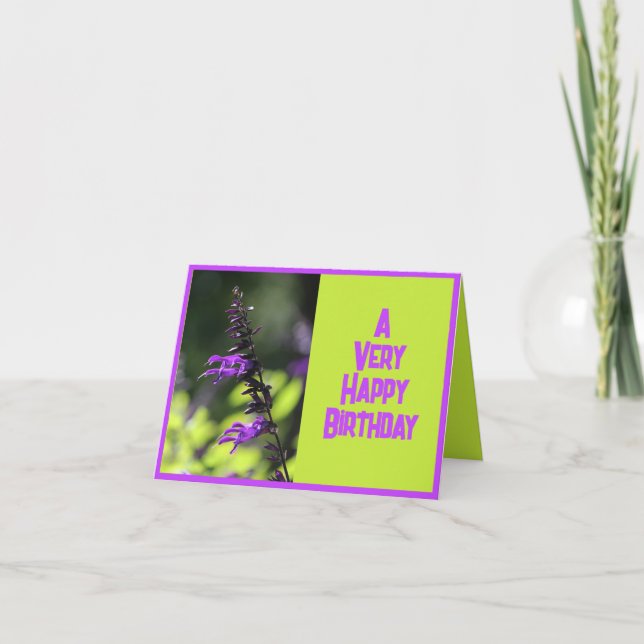 Vacker Lila Salvia Flowers Birthday Kort (Framsida)