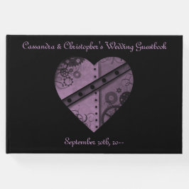 Vacker lila steampunk hjärta på svart gästböcker