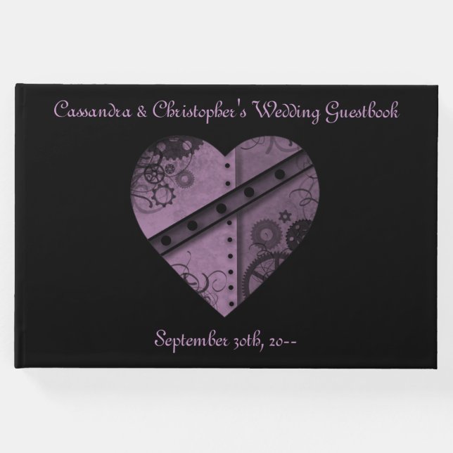 Vacker lila steampunk hjärta på svart gästböcker (Framsida)