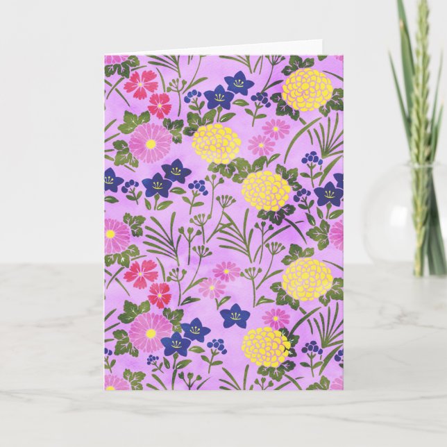 Vacker lila vintage blommönster kort (Framsida)