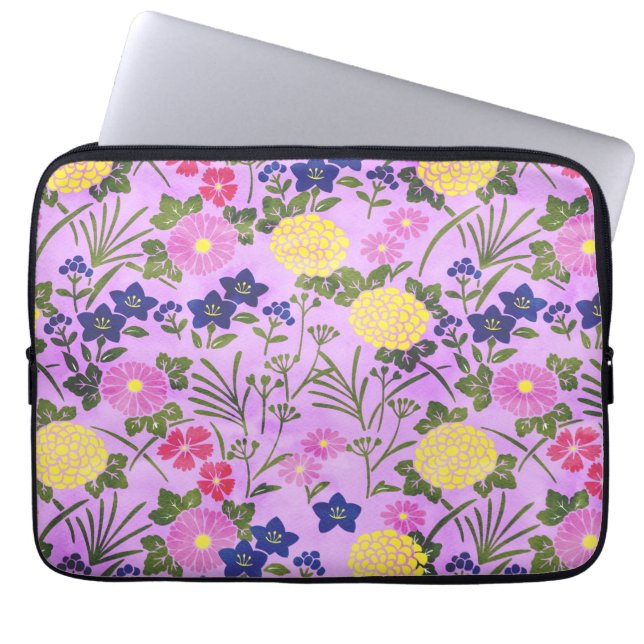 Vacker lila vintageblommönster laptop fodral (Framsidan)
