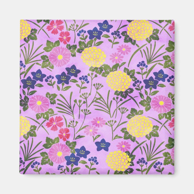 Vacker lila vintageblommönster magnet (Framsidan)