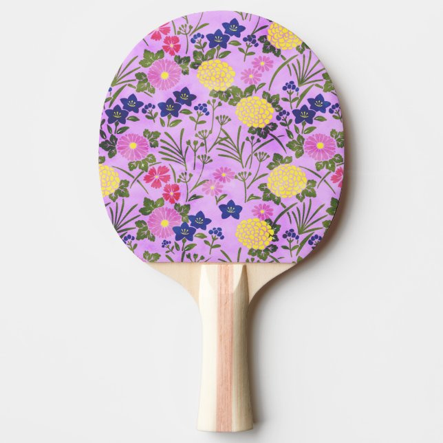 Vacker lila vintageblommönster pingisracket (Framsidan)