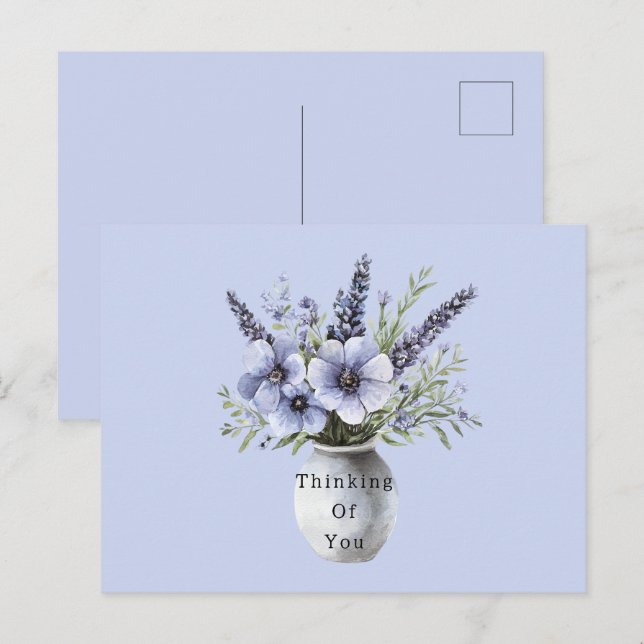 Vacker lila violetta blommor vas   vykort (Fram/baksida)