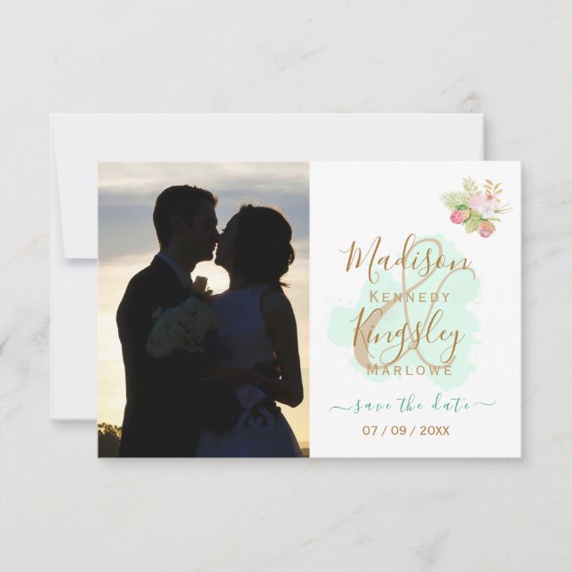 Vacker Limegrön 💚 Botanisk Boho Bröllop Spara Datumet (Framsida)