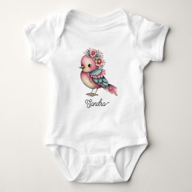 Vacker liten fågel med blommor t shirt (Framsida)