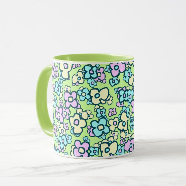 Vacker liten folkkonst blommor charmerande glada mugg (Framsida vänster)