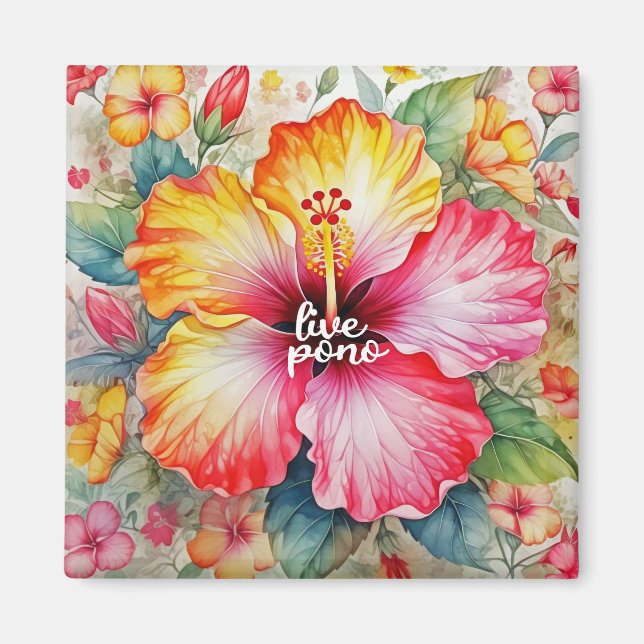 Vacker livfull design med levande PONO-hibiskusblo Magnet (Framsidan)
