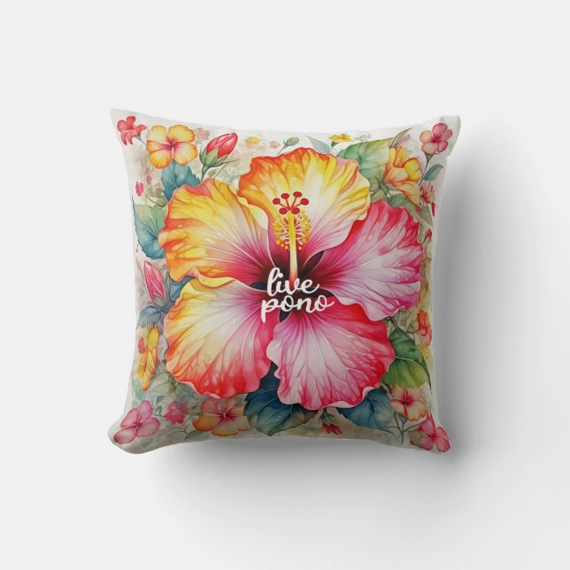 Vacker, livfull LIVE PONO-hibiskusblomsdesign Kudde (Framsida)