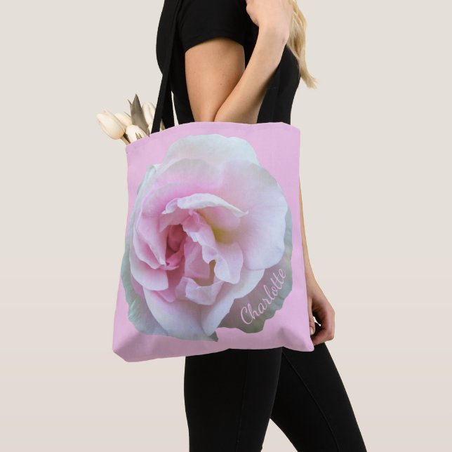 Vacker ljus rosa ros Anpassat namn Tygkasse (Närbild)