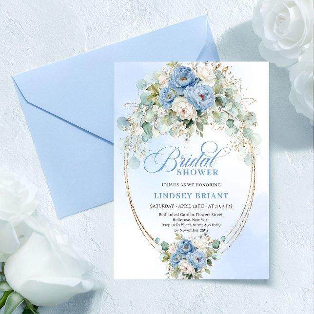 Vacker ljusblå Peony Eucalyptus Bröllopsdusch Inbjudningar (Pretty Light Blue Peony Eucalyptus Bridal Shower)