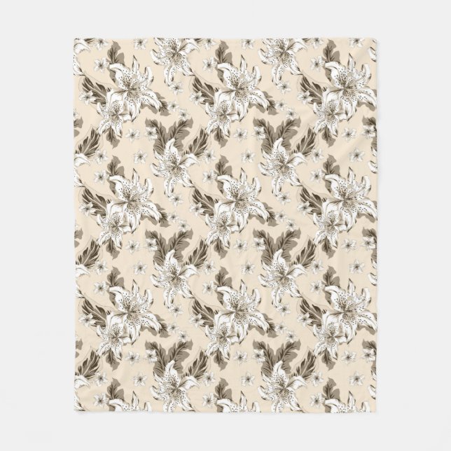 Vacker ljusbrun blomsterdräkt fleecefilt (Framsidan)