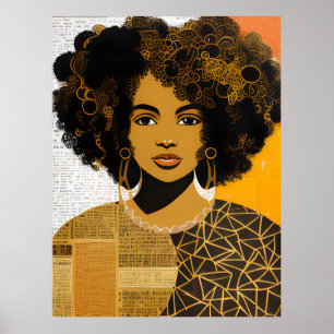 Vacker lockig hår afroamerikansk kvinna collage poster
