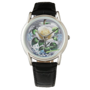 Vacker logodesign med en rosblomma ovanför c armbandsur