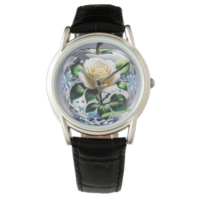 Vacker logodesign med en rosblomma ovanför c armbandsur (Framsida)