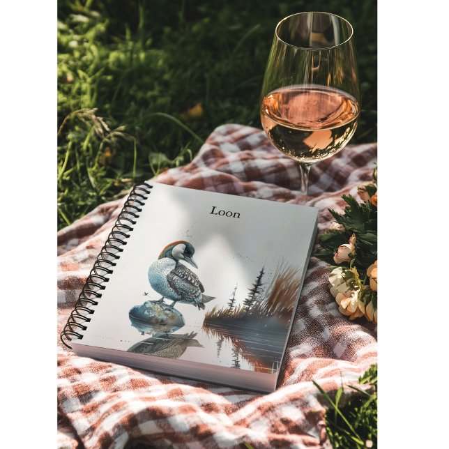 vacker loon på sten i vattenfärg anteckningsbok (Skapare uppladdad)