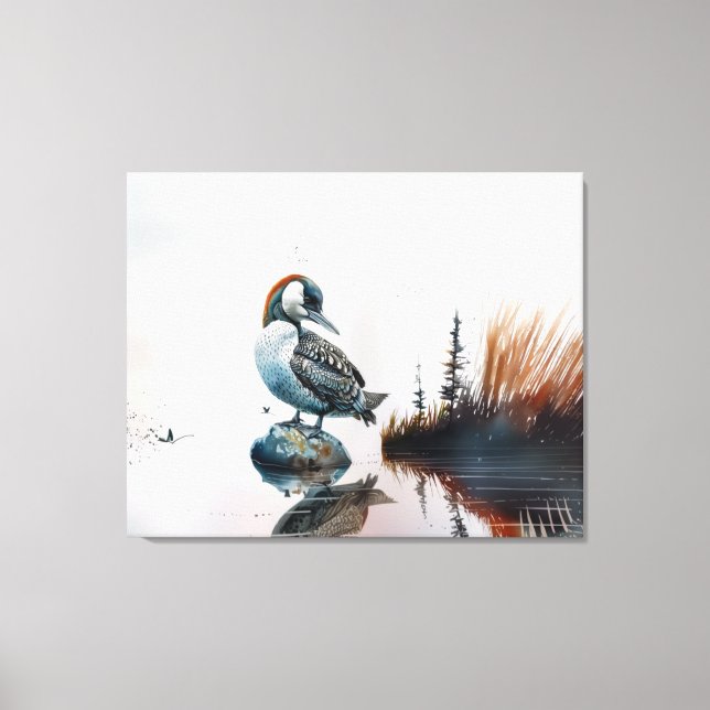 vacker loon på sten i vattenfärg canvastryck (Framsida)