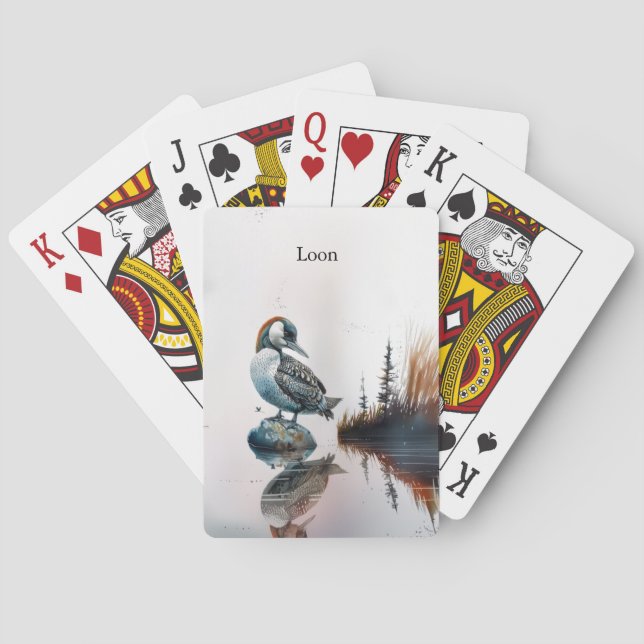 vacker loon på sten i vattenfärg casinokort (Baksidan)